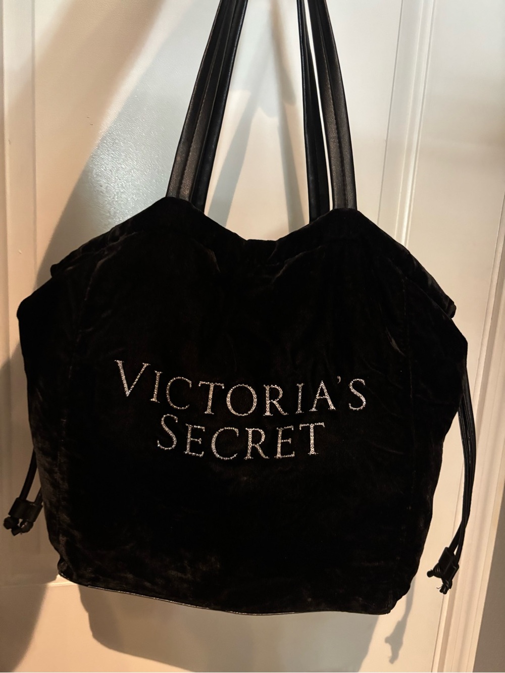 Victoria's Secret Black Velvet Tote with Embroidered Logo